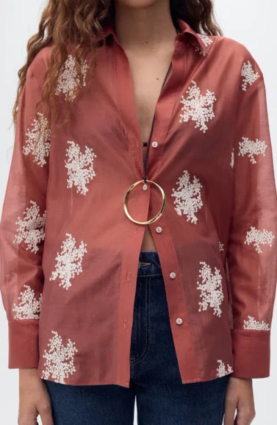MANGO MANGO EMBROIDERED SEMISHEER BUTTON-UP SHIRT