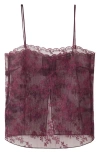 Mango Embroidered Sheer Camisole In Burgundy