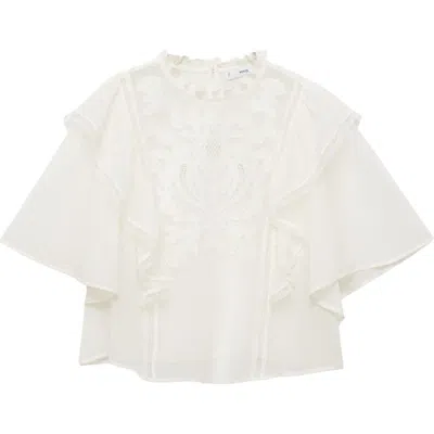 Mango Women's Embroidered Details Fluid Blouse In White