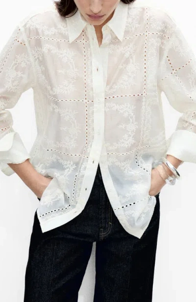 Mango Embroidered Shirt In Ecru