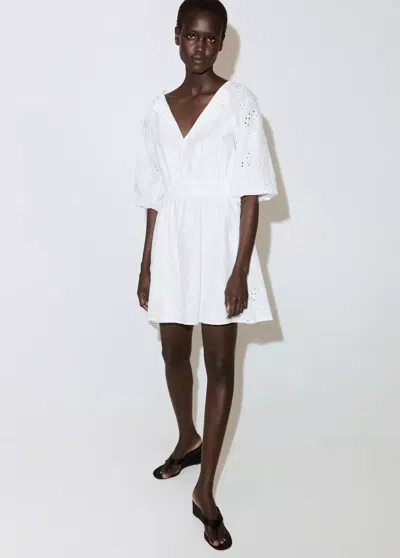 Mango Embroidered Short Dress In White