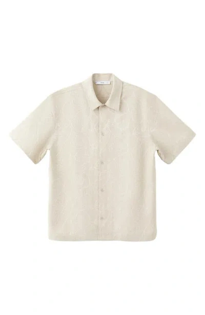 Mango Embroidered Short Sleeve Button-up Shirt In Neutral
