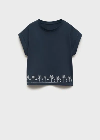 Mango Kids' Embroidered Short-sleeved T-shirt Navy