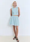 Mango Embroidered Skirt With Scalloped Hem Sky Blue
