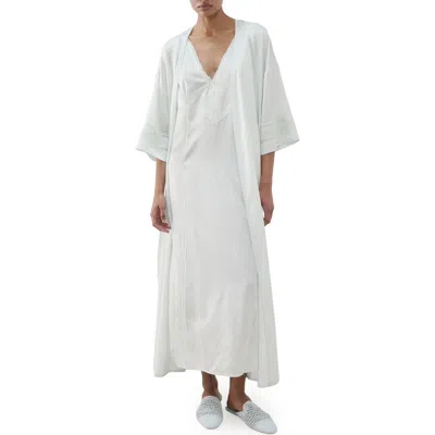 Mango Embroidered Sleeve Satin Robe In White