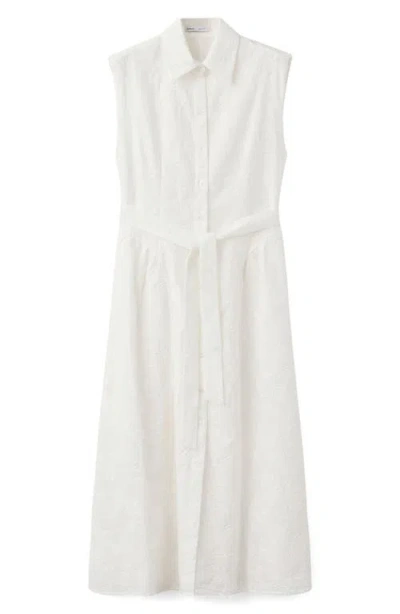 Mango Embroidered Sleeveless Maxi Shirtdress In Metallic