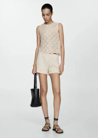 Mango Embroidered Sleeveless Top Beige