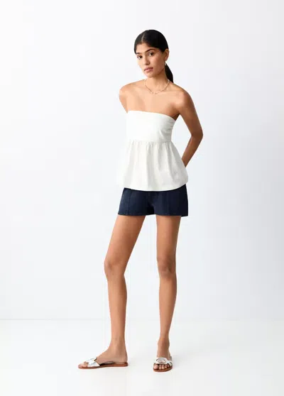 Mango Embroidered Strapless Top In White