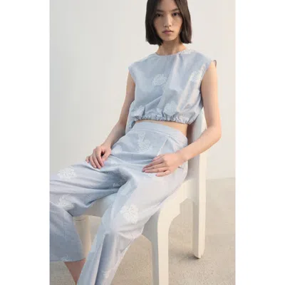 Mango Embroidered Stripe Pants In Gray