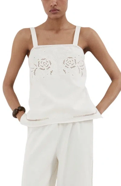 Mango Embroidered Tank In White