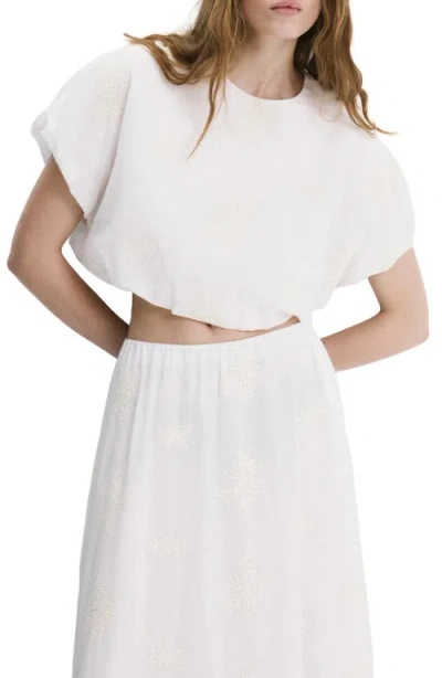 Mango Embroidered Top In White