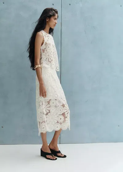 Mango Embroidered Top With Lace Accents In Off White