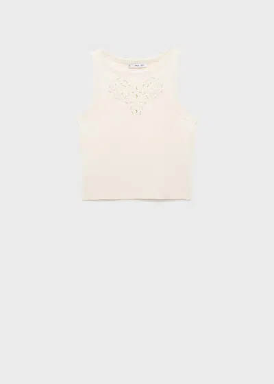Mango Embroidered Top With Openwork Details Ecru