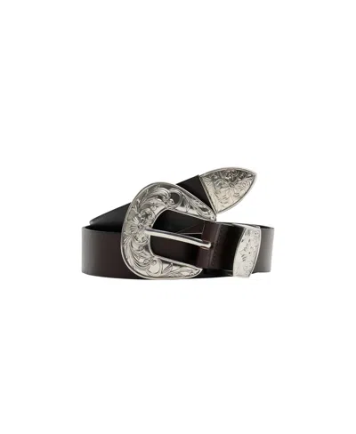 Mango Engraved Buckle Leather Belt In Brown