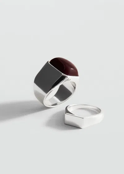 Mango Set Of 2 Combined Resin Rings Silver