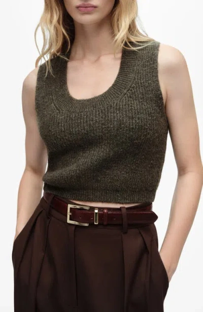 Mango Erizo Crop Knit Tank In Khaki