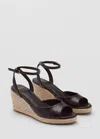 Mango Ankle Strap Open Toe Wedge Espadrille In Chocolate