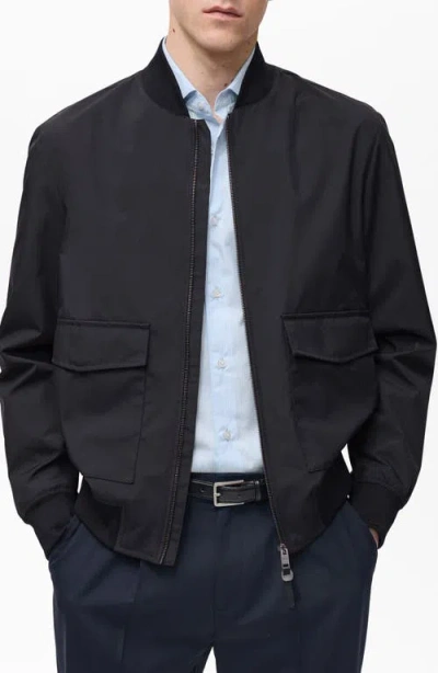 Mango Essentials Water Repellent Bomber Jacket In Night Blue