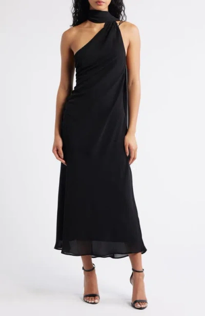 Mango Eva One Shoulder Gown In Black