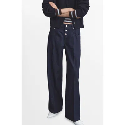 Mango Exposed Button Low Rise Straight Leg Jeans In Blue