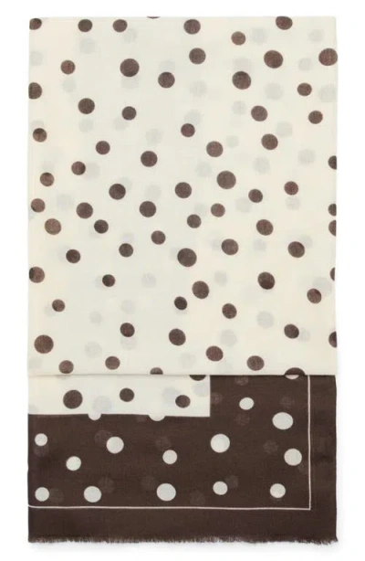 Mango Eyelash Fringe Print Scarf In Dark Brown