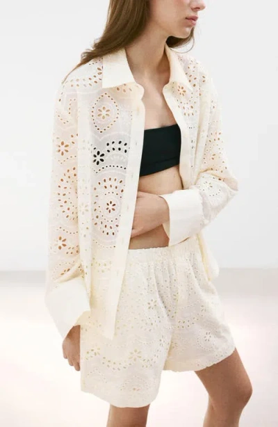 Mango Eyelet Cotton Shirt In Sand