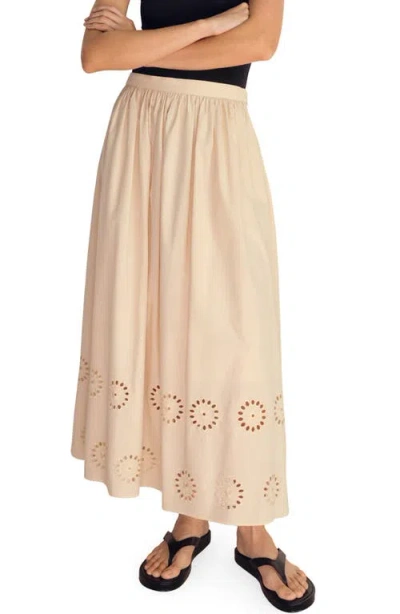 Mango Eyelet Embroidered Cotton Midi Skirt In Neutral