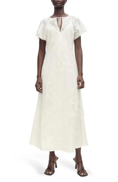 Mango Eyelet Embroidered Maxi Dress In White