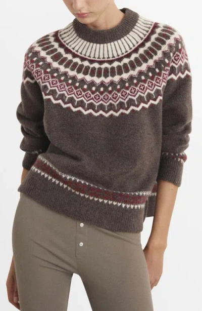 Mango Fair Isle Jacquard Crewneck Sweater In Gray