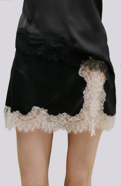 Mango Falda Tamara Satin & Lace Miniskirt In Black