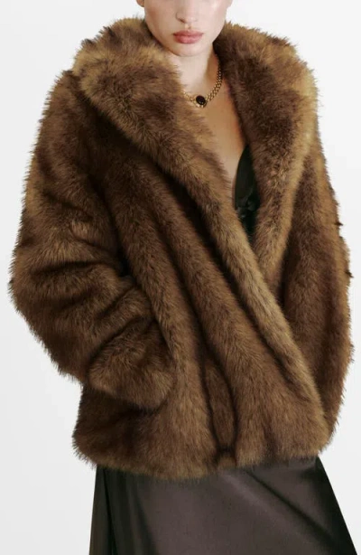 Mango Faux Fur Coat In Brown