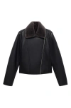 Mango Faux Leather Moto Jacket With Faux Fur Lining In Black