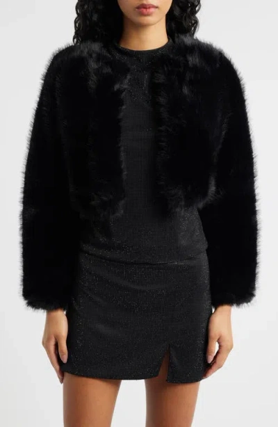 Mango Faux Fur Crop Jacket In Black