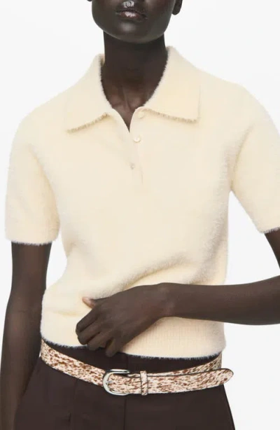 Mango Faux Fur-effect Polo Sweater In Neutral