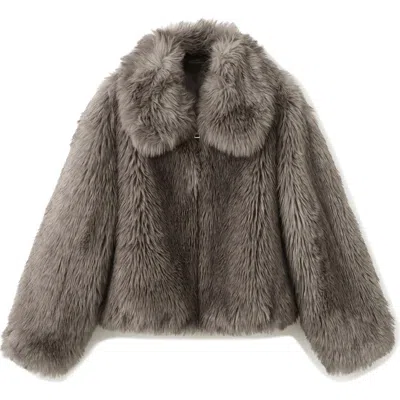 Mango Faux Fur Front Zip Jacket In Gray