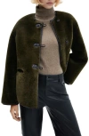 Mango Faux Fur Jacket In Khaki Green