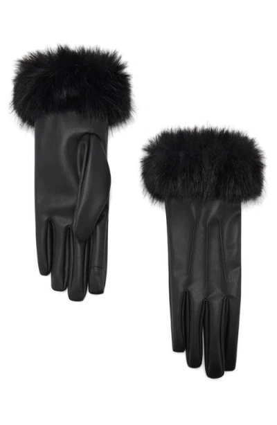 Mango Faux Fur Lined Faux Leather Gloves In Black