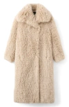 Mango Faux Fur Longline Coat In Nude