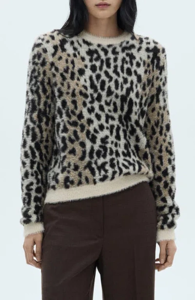 Mango Faux Fur Sweater In Black