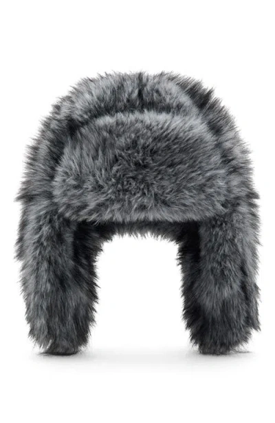 Mango Faux Fur Trapper Hat In Gray