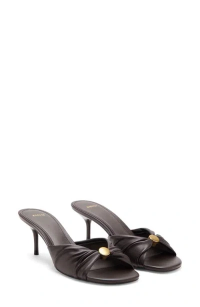 Mango Faux Leather Beaded Kitten Heel Slide Sandal In Chocolate