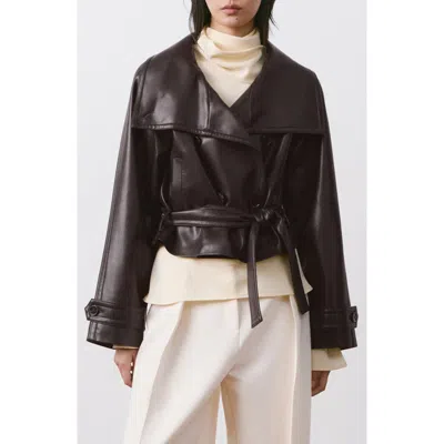Mango Faux Leather Belted Jacket In Brown