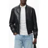 Mango Faux Leather Bomber Jacket In Blue