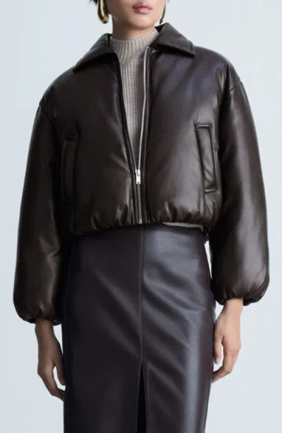 Mango Faux Leather Bomber Jacket In Brown