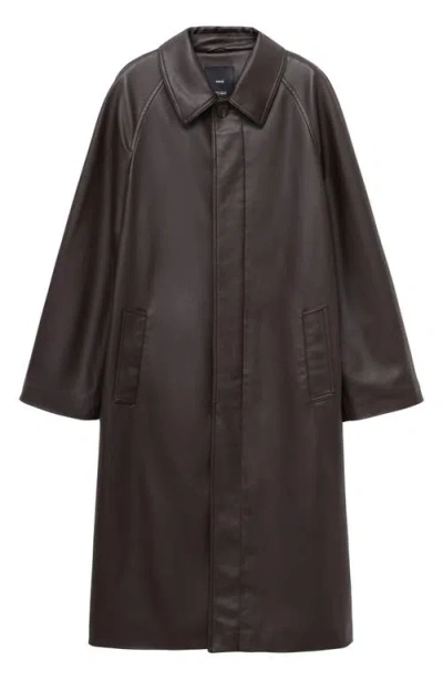 Mango Faux Leather Coat In Brown