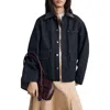 Mango Faux Leather Collar Denim Jacket In Black