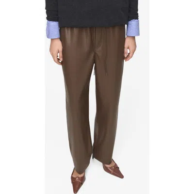 Mango Faux Leather Drawstring Pants In Brown