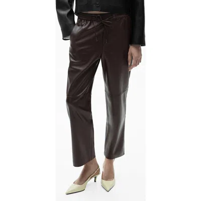 Mango Faux Leather Drawstring Pants In Chocolate