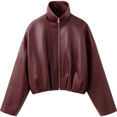 Mango Faux Leather Funnel Neck Jacket In Burgundy