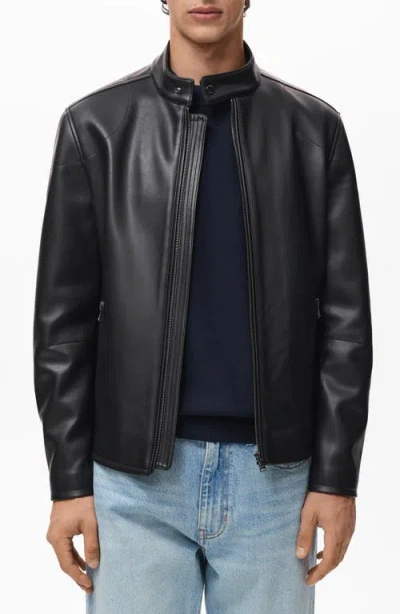 Mango Faux Leather Jacket In Black